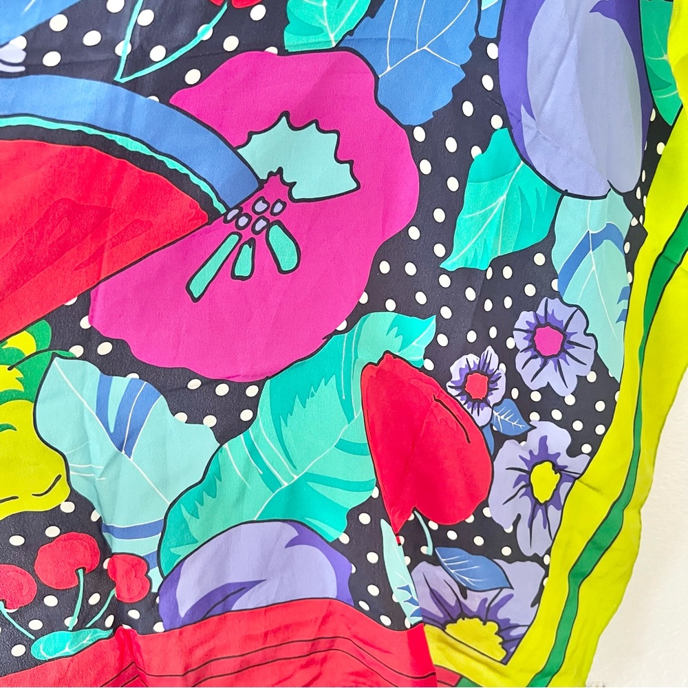 Vintage Liz Claiborne Fruit Print 100% Silk Scarf - Picture 3 of 6